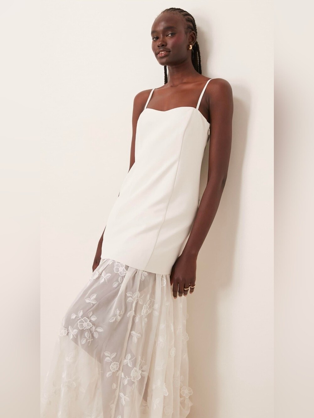 Abercrombie & Fitch Bridal Sheer Applique Lace Skirt Maxi Dress White